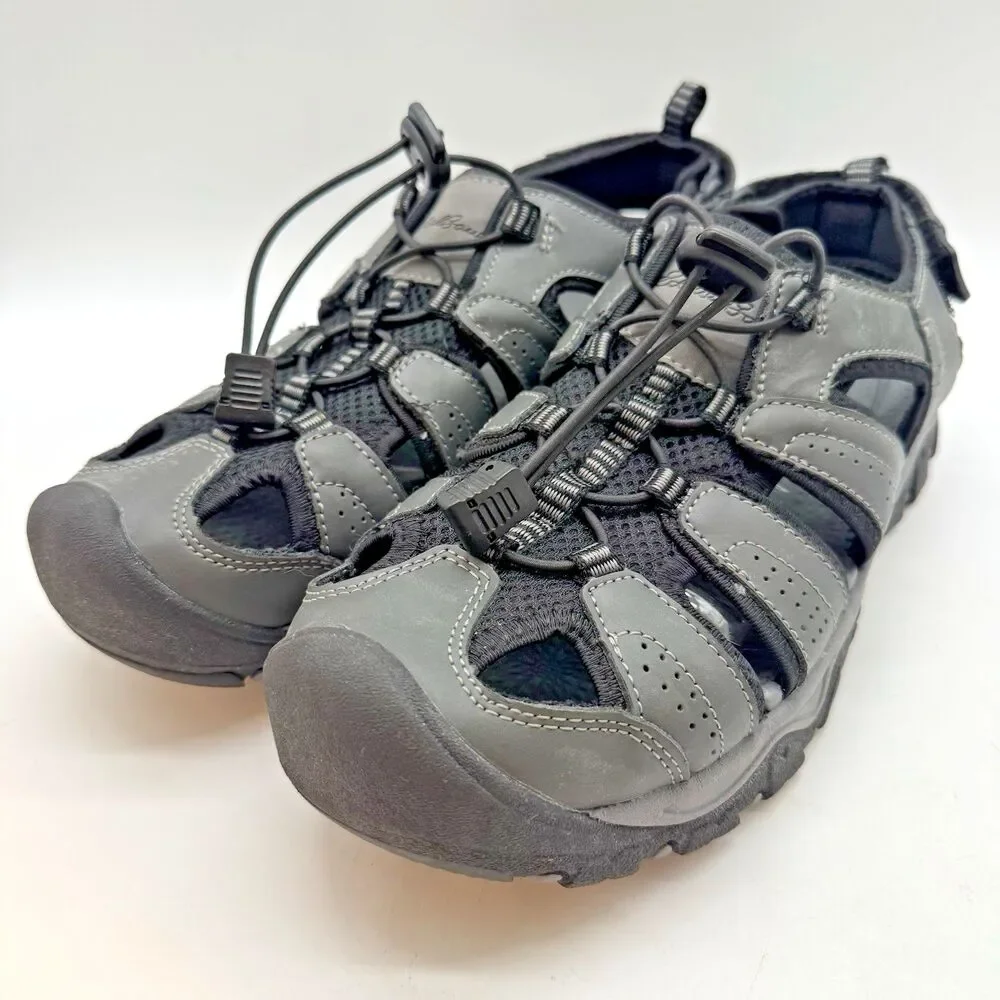 Eddie Bauer Stewart Sports Sandal Men's 9M Gray Leather Bungee Lock Hiking Trail